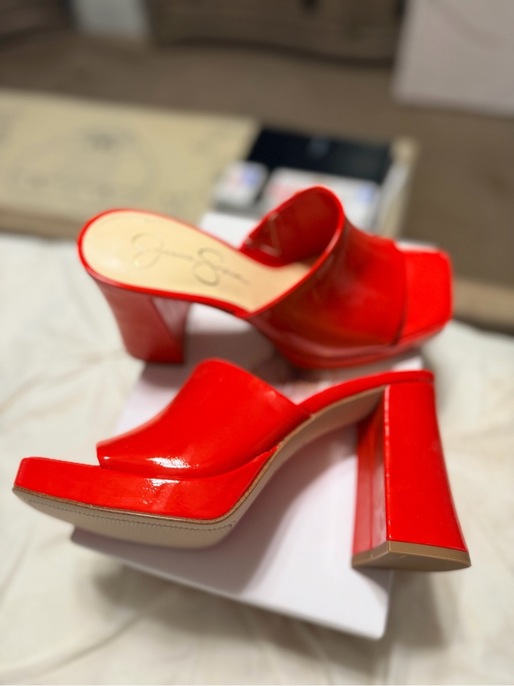 Jessica Simpson Red Patent Platform Mules